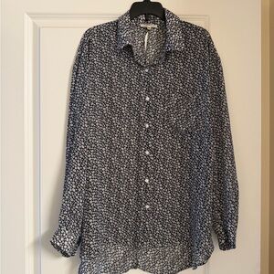 Ghospell Women’s Black and White Patterned Button-Up Shirt